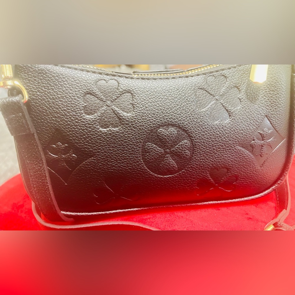 Leather Embossed Shoulder Bag - Metallic Black